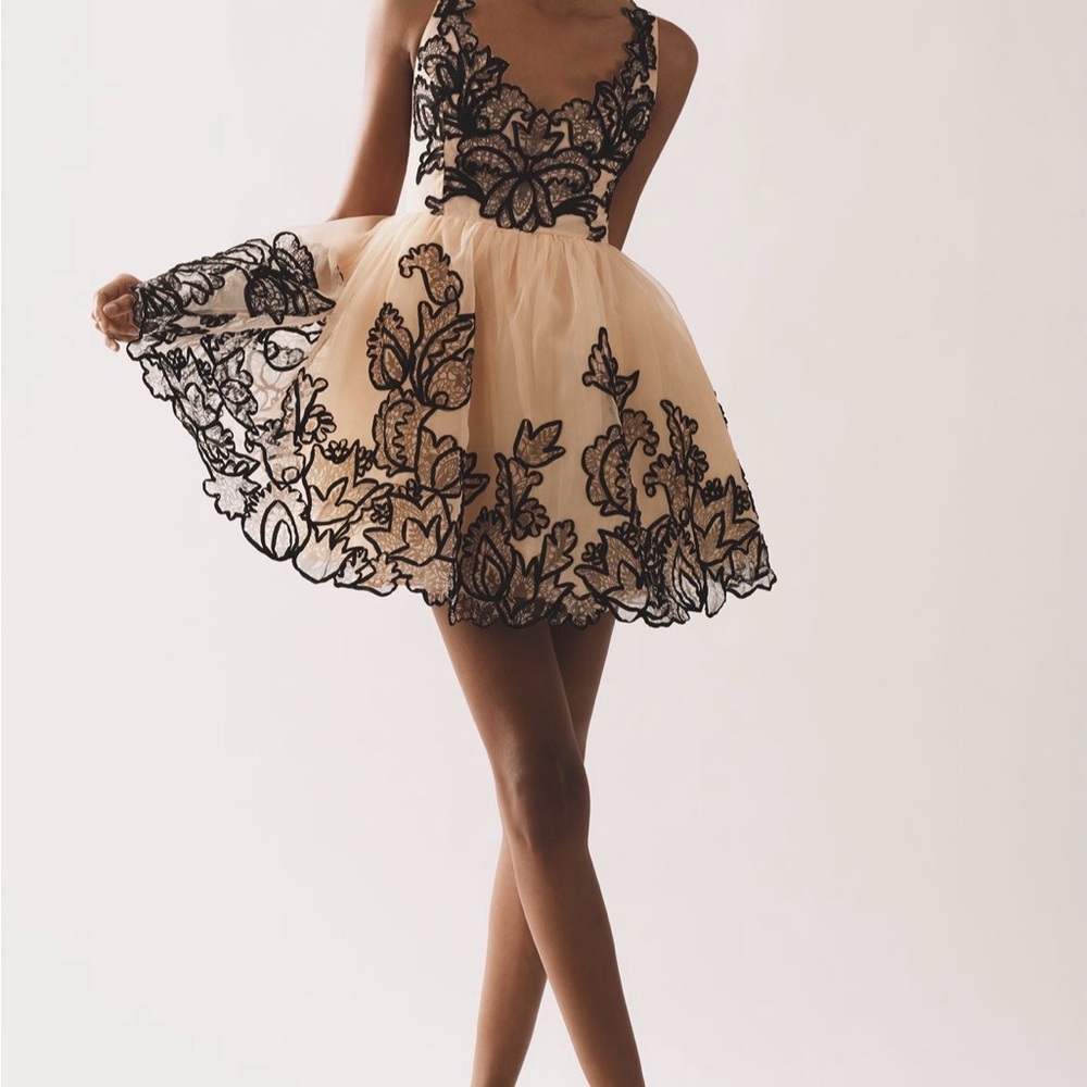 Maeve Black and Cream Floral Mini Dress